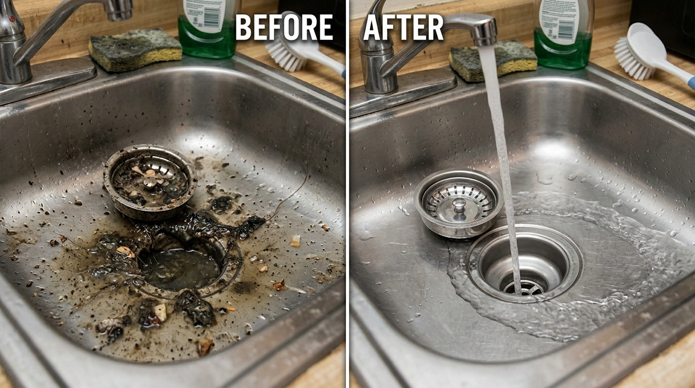 Before and After Drain Cleaning Service in Temecula CA — Hard Water Scale Removal, Root Intrusion Clearing by Resort Temec Plumbers