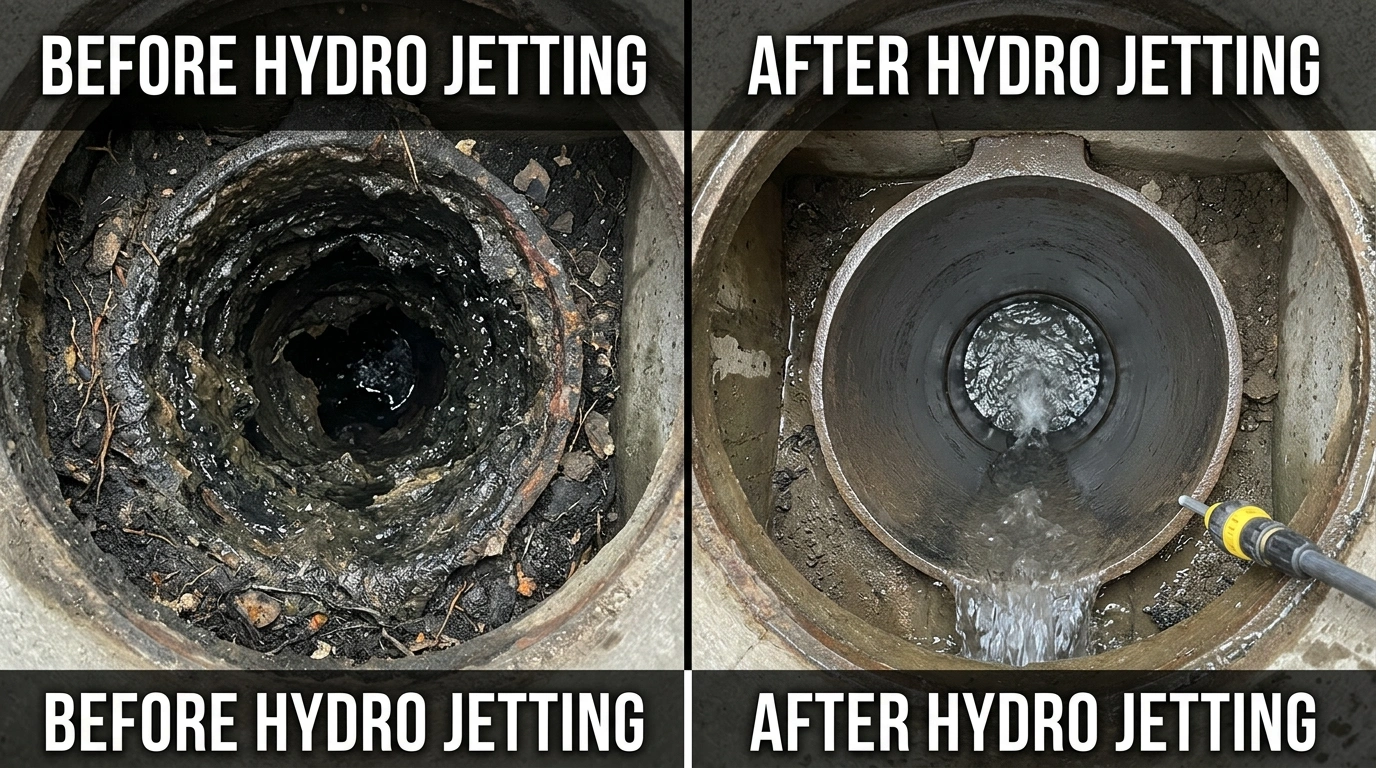 Hydro Jetting Before and After Results in Temecula CA — Hard Water Scale Removal and Pipe Wall Restoration by Resort Temec Plumbers