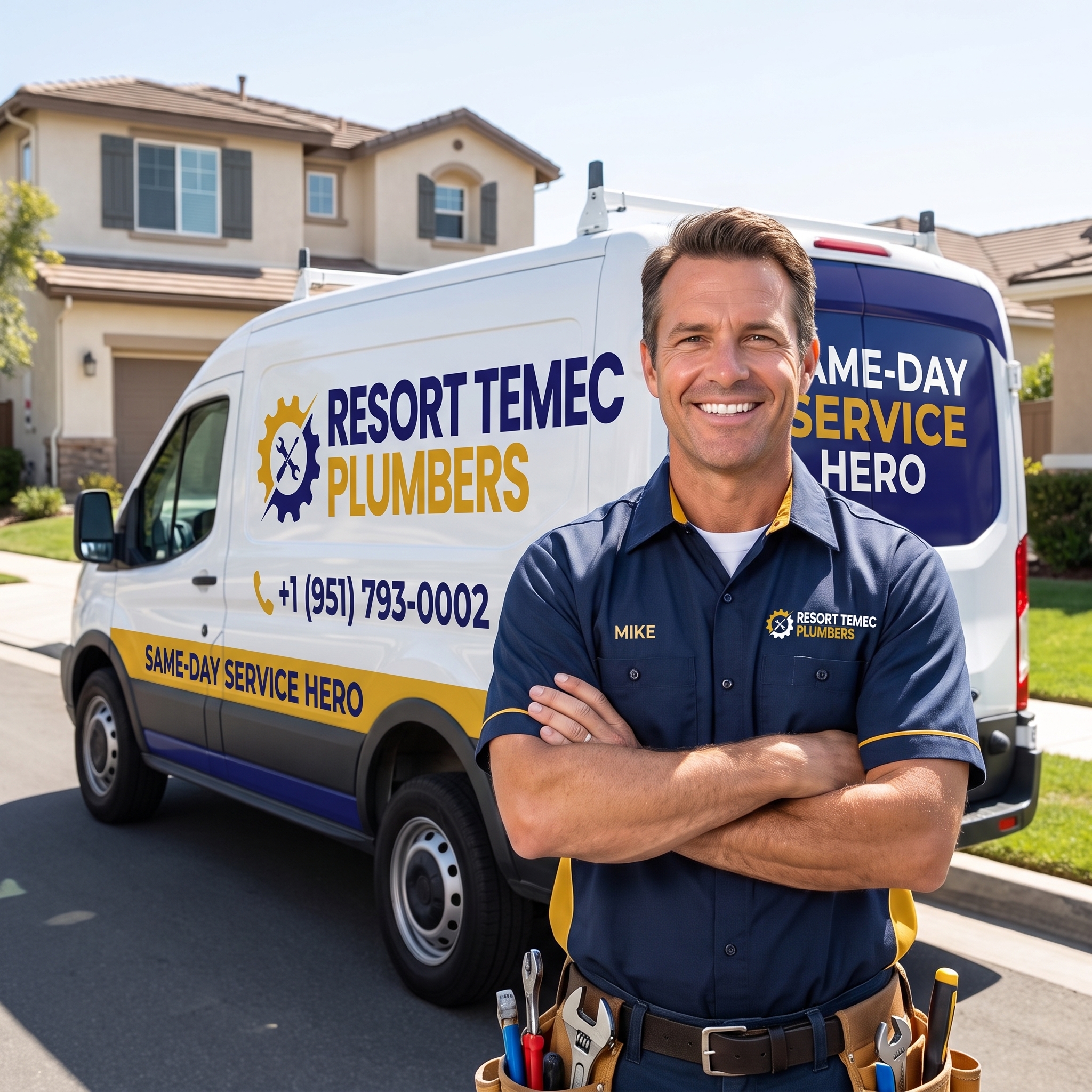 Same-day plumbing service hero shot showing plumber at work in Temecula CA