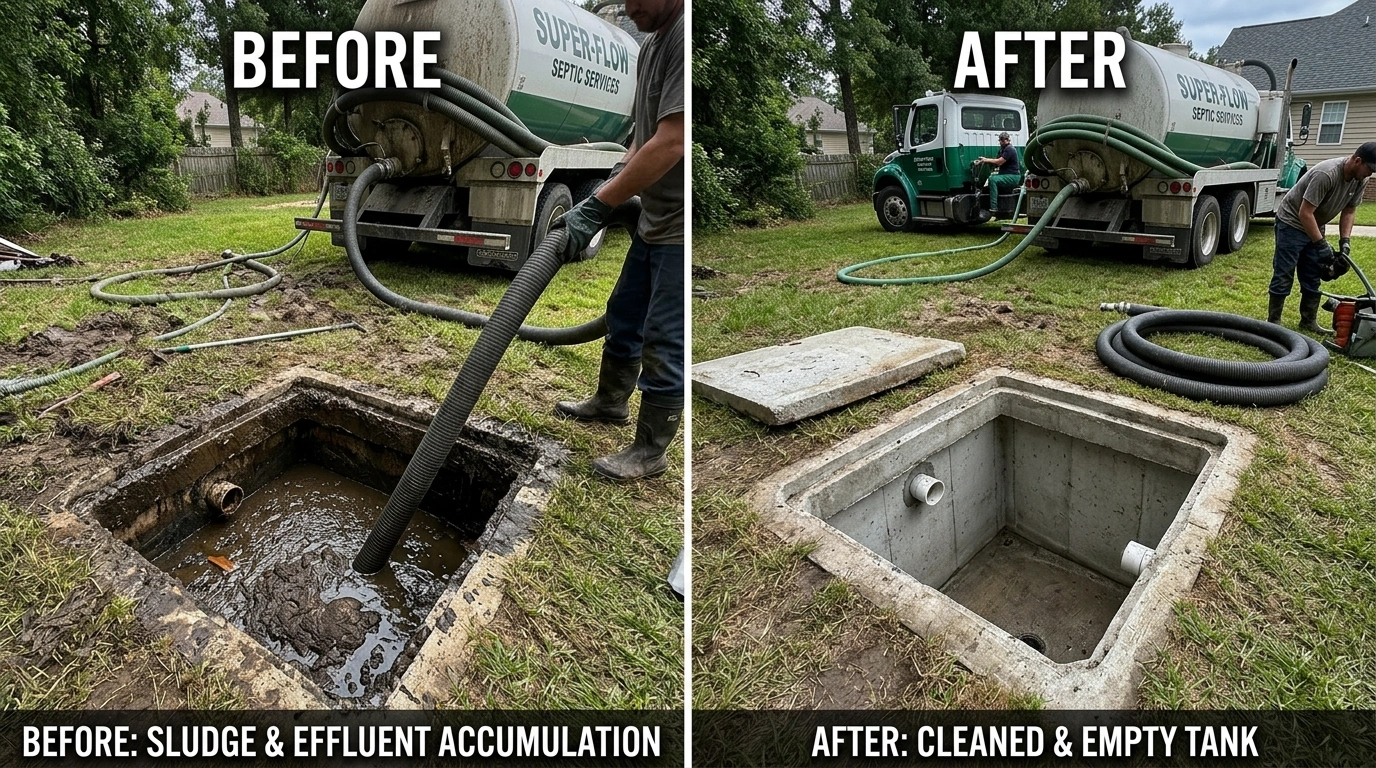 Before and after septic tank cleaning and pumping service in Temecula CA — showing system condition improvement after professional pumping by Resort Temec Plumbers