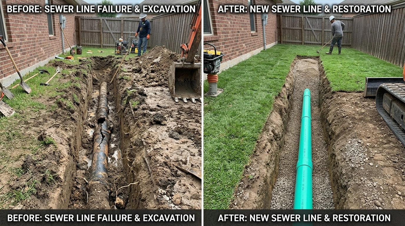 Before and After Sewer Line Repair and Replacement in Temecula CA - Trenchless CIPP Pipe Lining and Pipe Bursting Results by Resort Temec Plumbers