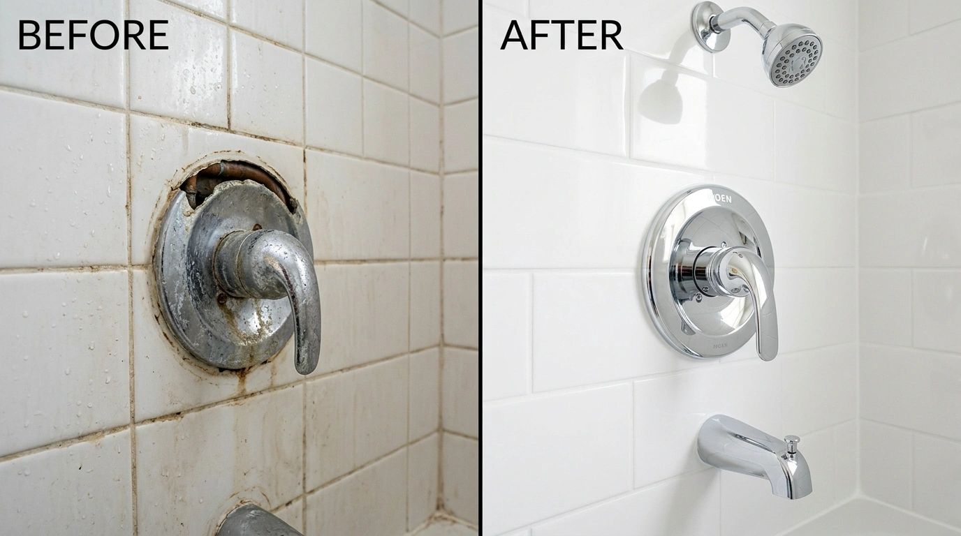Shower Valve Repair and Replacement Before and After - Resort Temec Plumbers Temecula CA