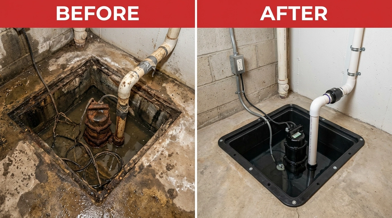 Sump Pump Repair and Replacement Before and After Results in Temecula CA - Resort Temec Plumbers