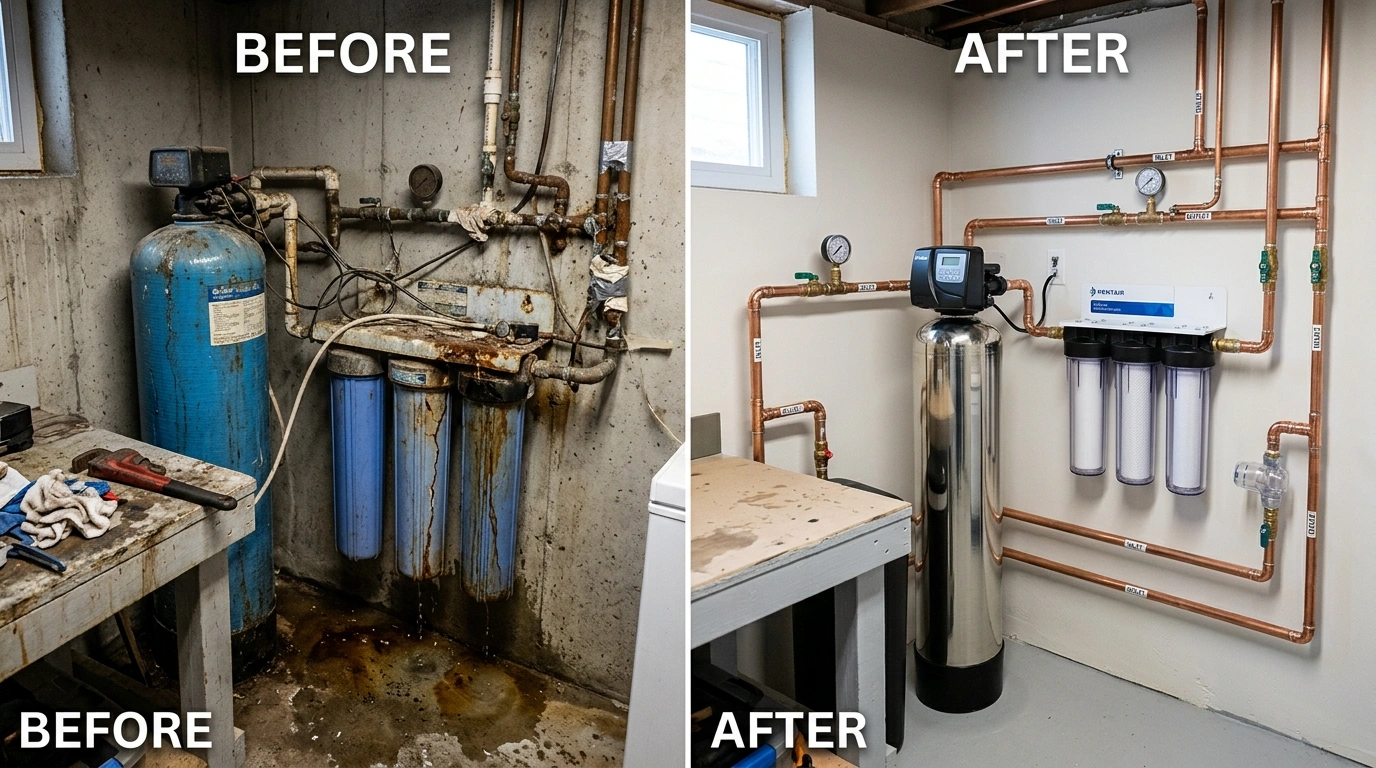 Water filtration system installation before and after in Temecula CA - Resort Temec Plumbers