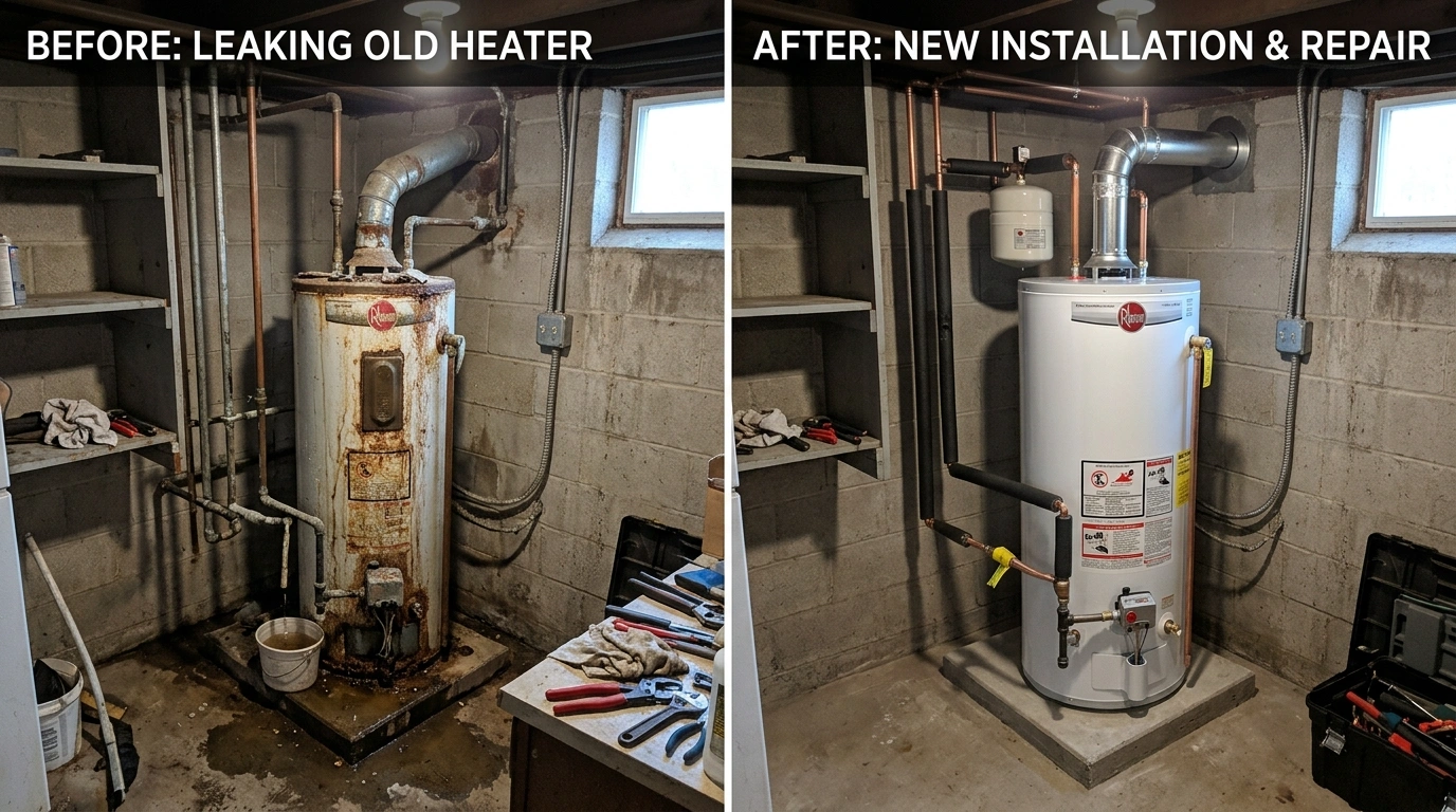 Water heater repair and replacement before and after in Temecula CA