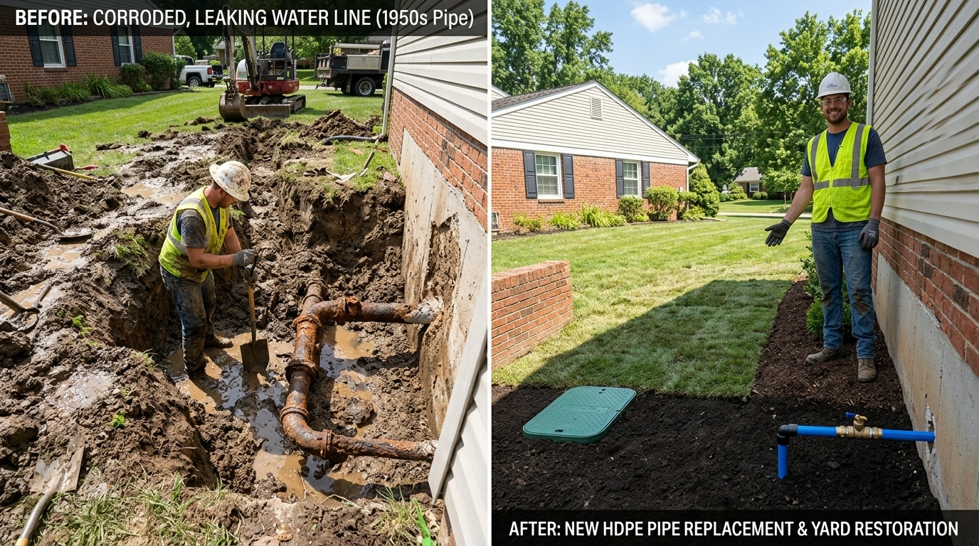 Water line repair and replacement before and after in Temecula CA